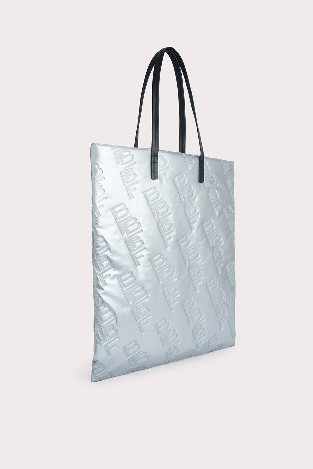 Slim Tote Silver Embossed Shellsuit Fabric and Leather - 2