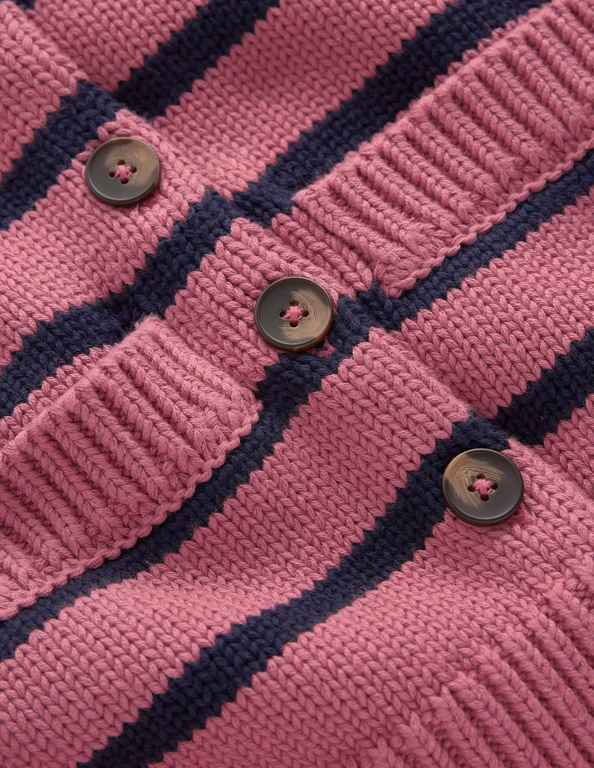 Lucy Chunky Cotton Cardigan-Pink Heather, Navy Stripe - 1