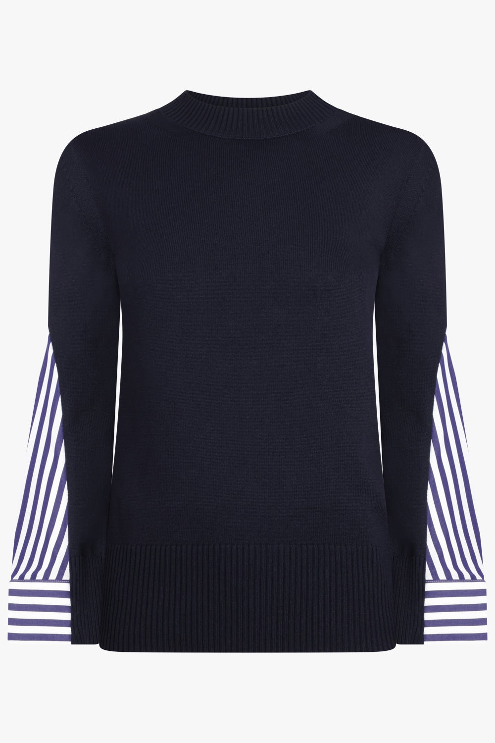 KNITTED PULLOVER WITH SHIRTING SLEEVE DETAIL | NAVY/WHITE - 1