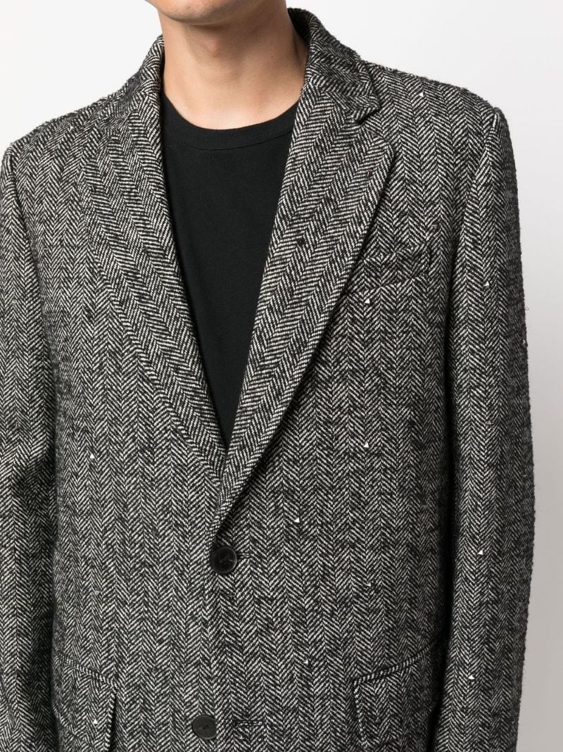 herringbone single-breasted coat - 5