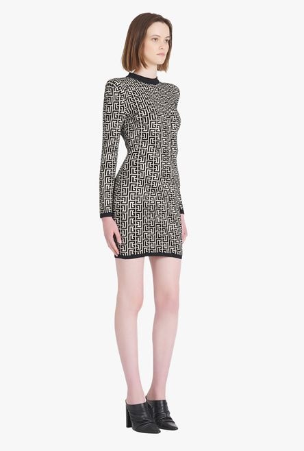 Short bicolor jacquard dress with Balmain monogram - 7