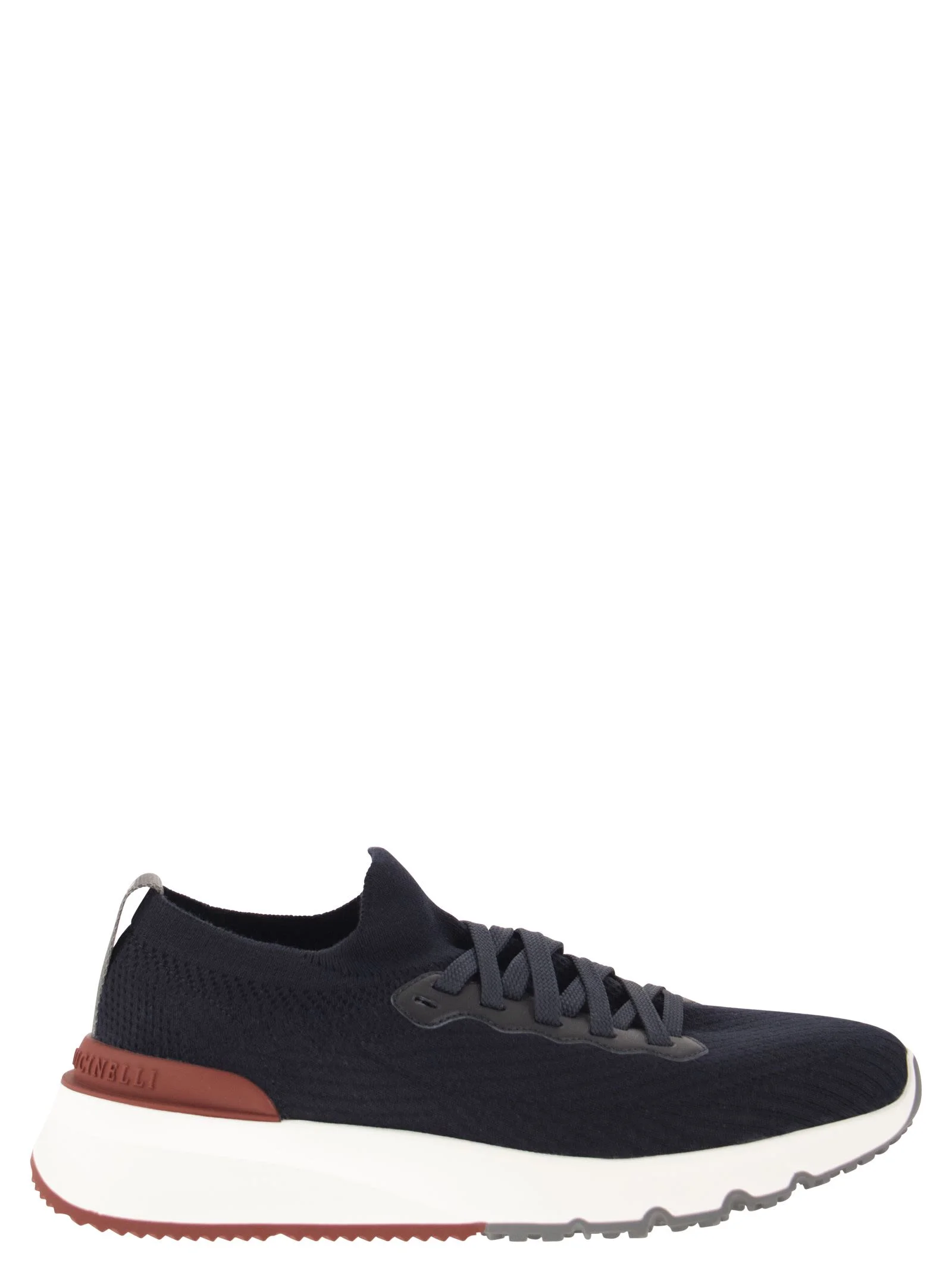 Brunello Cucinelli Men Runners In Cotton Knit And Semi-Glossy Calf Leather - 1