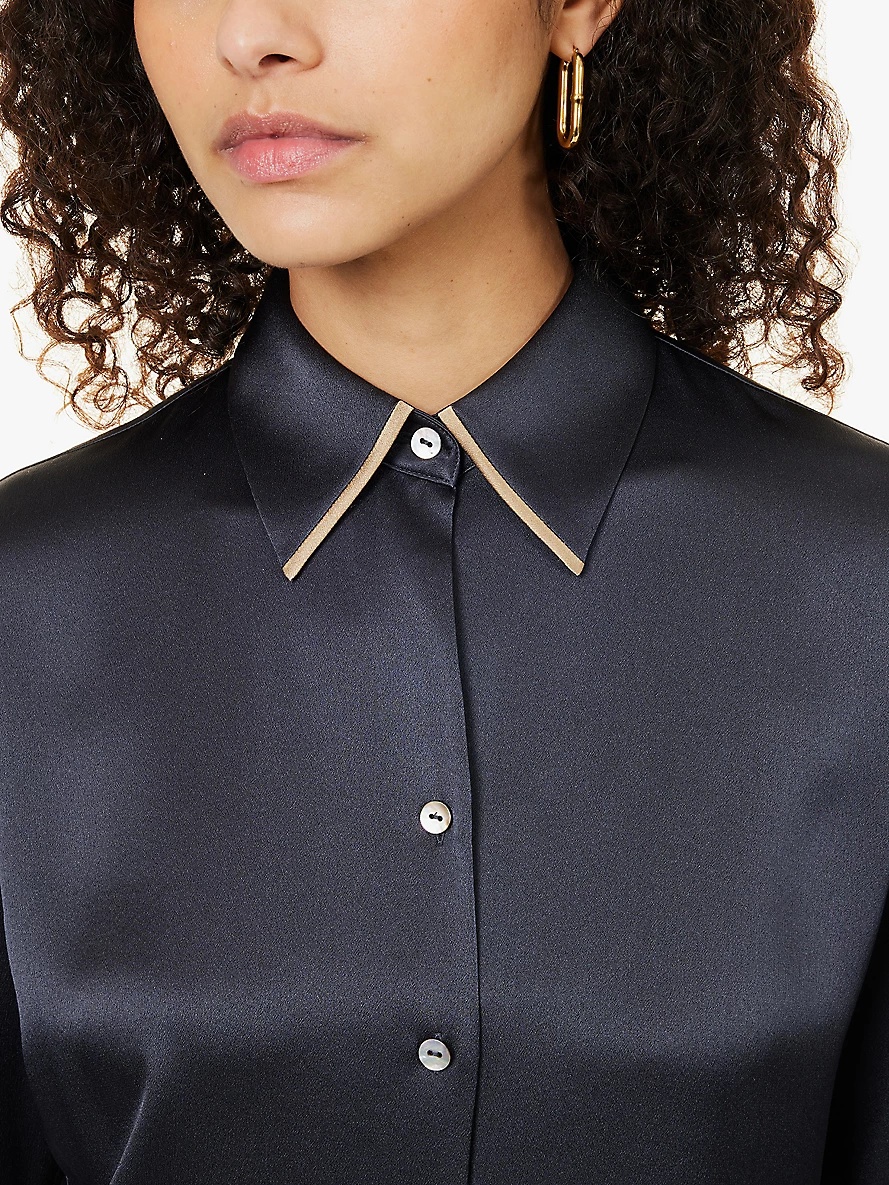 Contrast-tipping long-sleeve silk shirt - 5