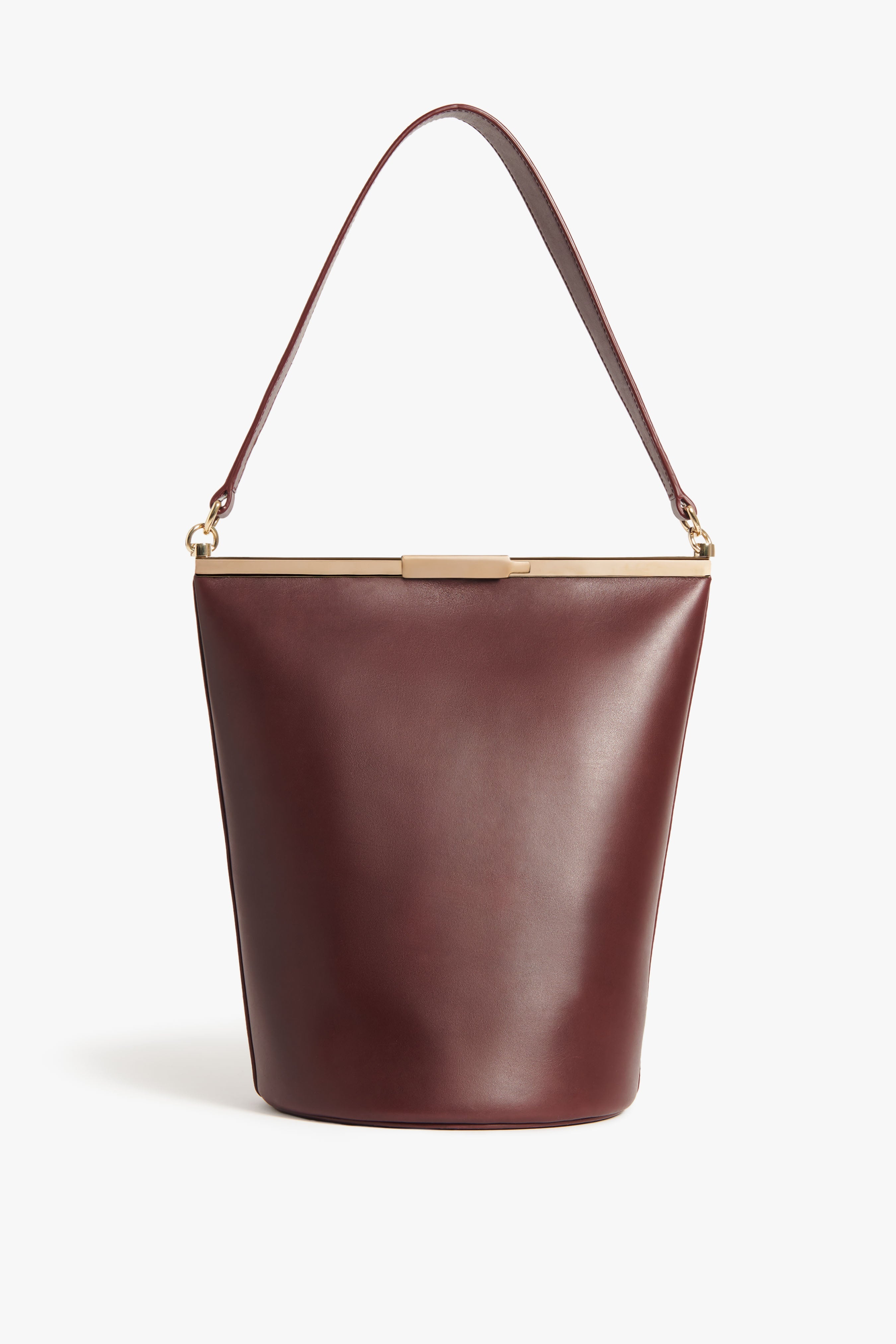 Frame Bucket Bag In Burgundy Leather - 5