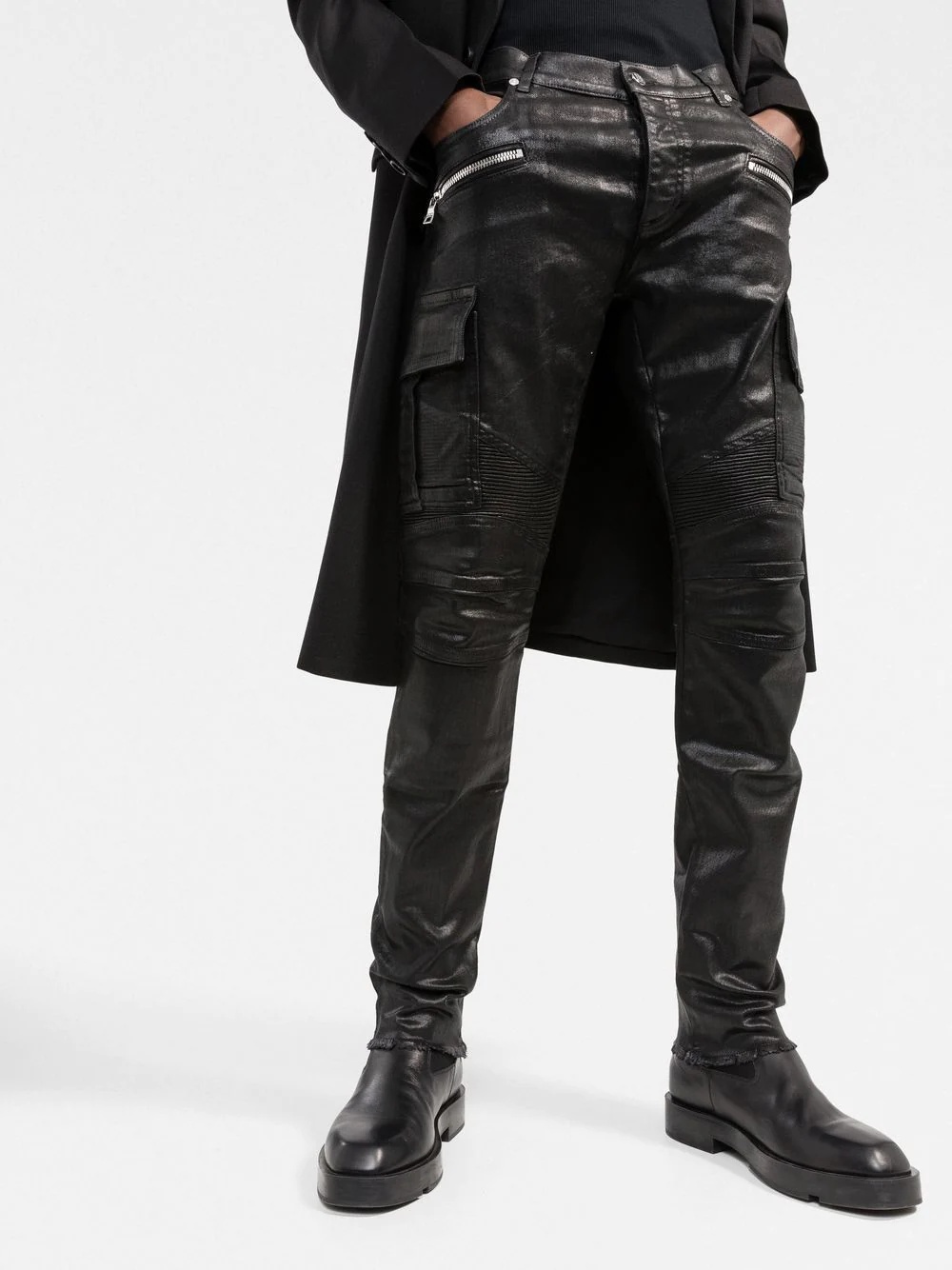 zip-detail polished-finish trousers - 3