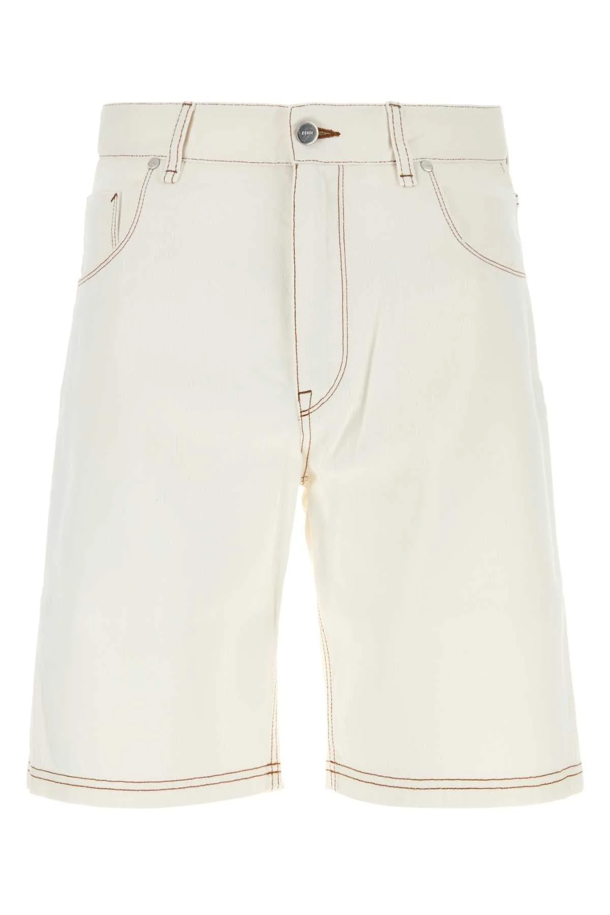 Fendi Men White Denim Bermuda Shorts - 1