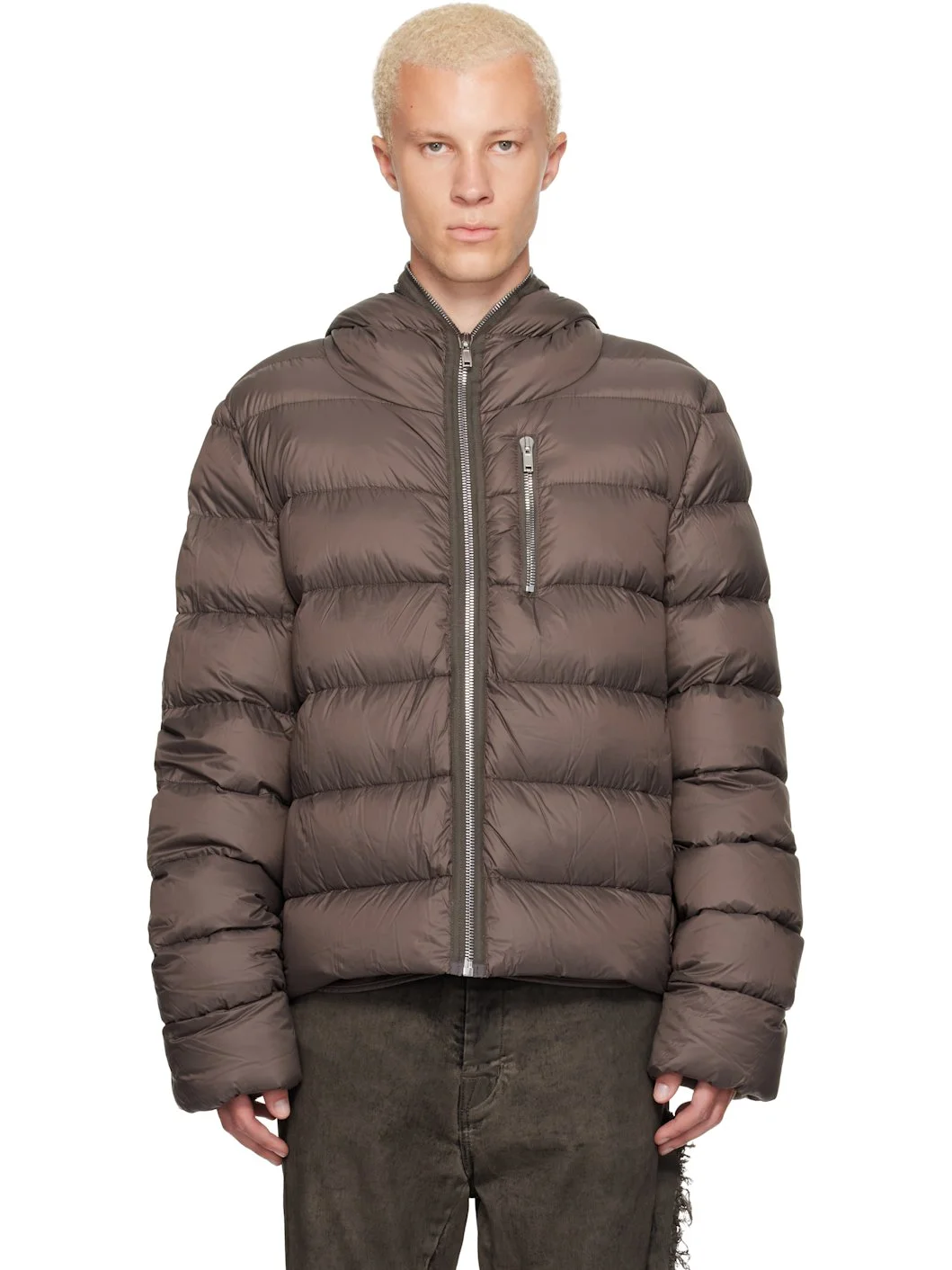 Taupe Tower Hooded Down Jacket - 1