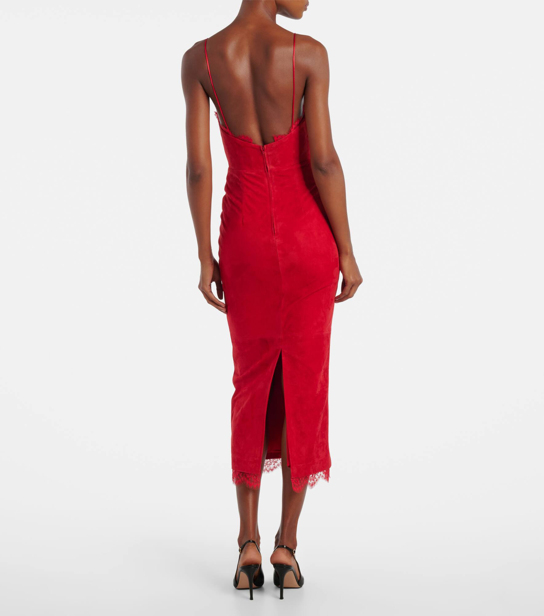 Lace-trimmed suede midi dress - 3