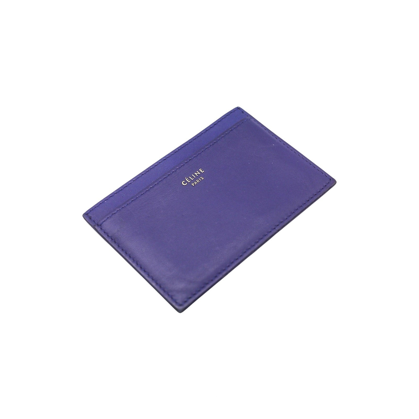 Celine Logo Card Holder Wallet - Two-Tone Blue Tan - 4