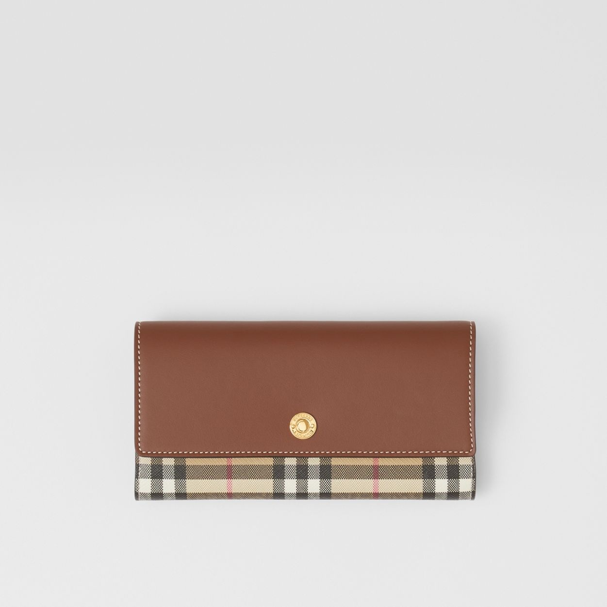 Vintage Check and Leather Continental Wallet - 1