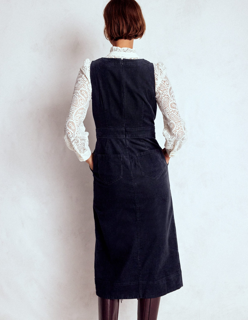 Ula Box Pleat Cord Midi Dress-Midnight Blue 4