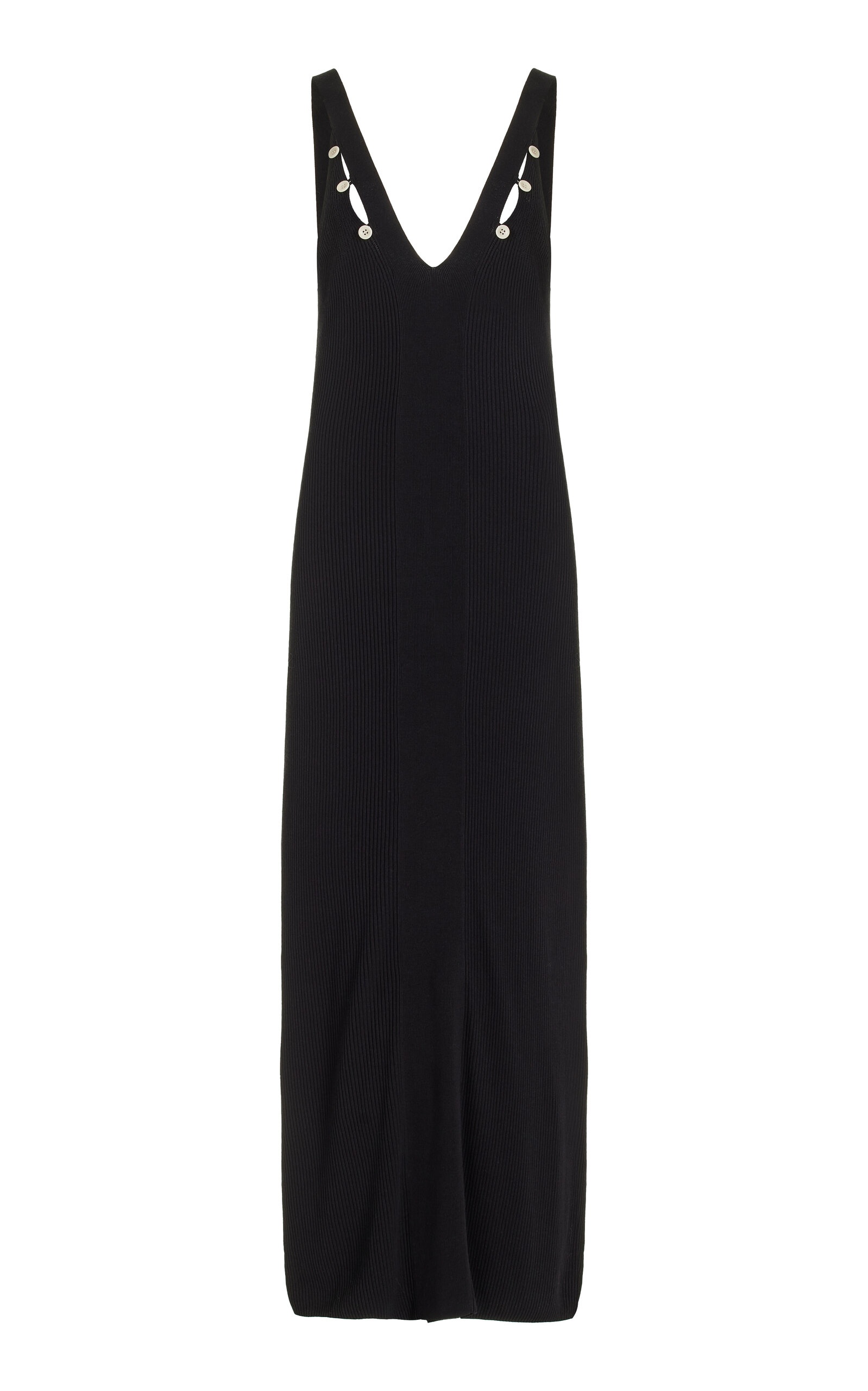 Hayden Button-Detailed Ribbed-Knit Maxi Dress black - 1