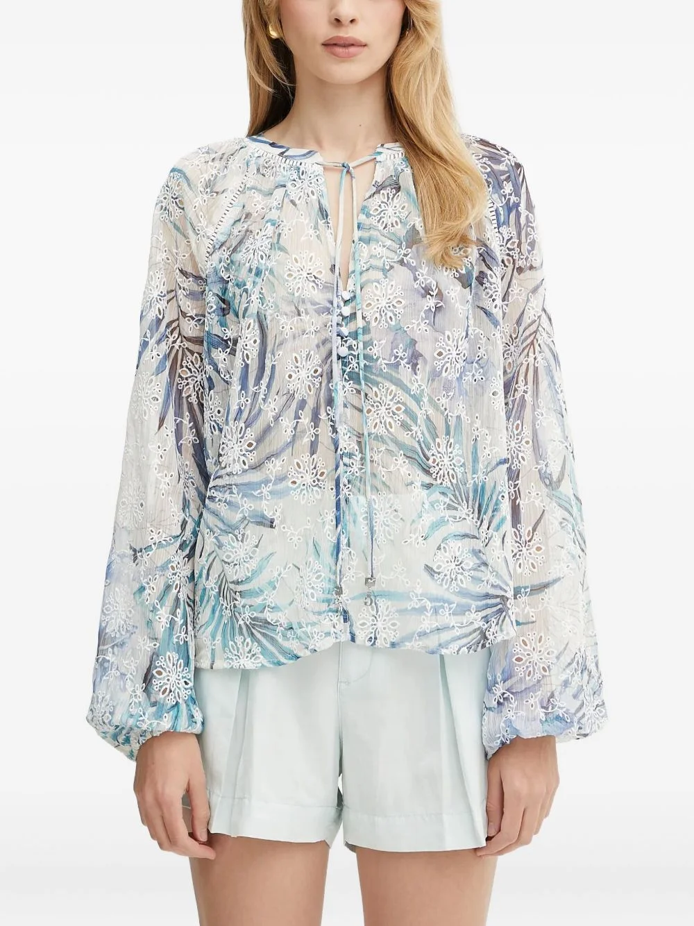 embroidered floral-print blouse - 1