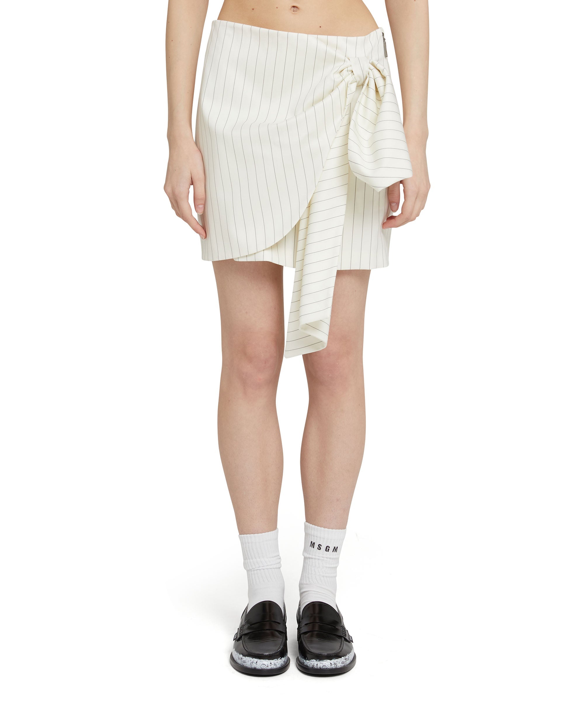Fresh wool pinstripe draped mini skirt with bow - 2