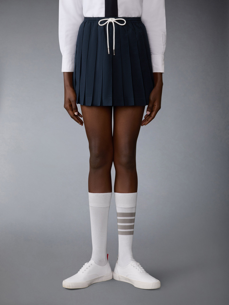 Thom Browne WOOL SEERSUCKER DRAWSTRING PLEATED MINI SKIRT outlook