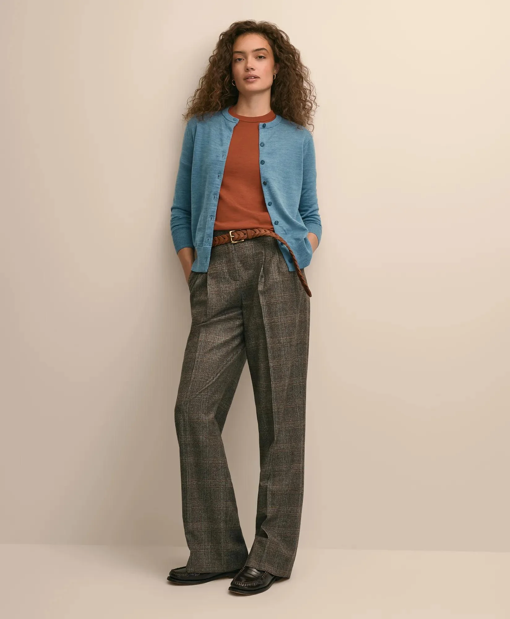 Wool Plaid Wide-Leg Pants - 1