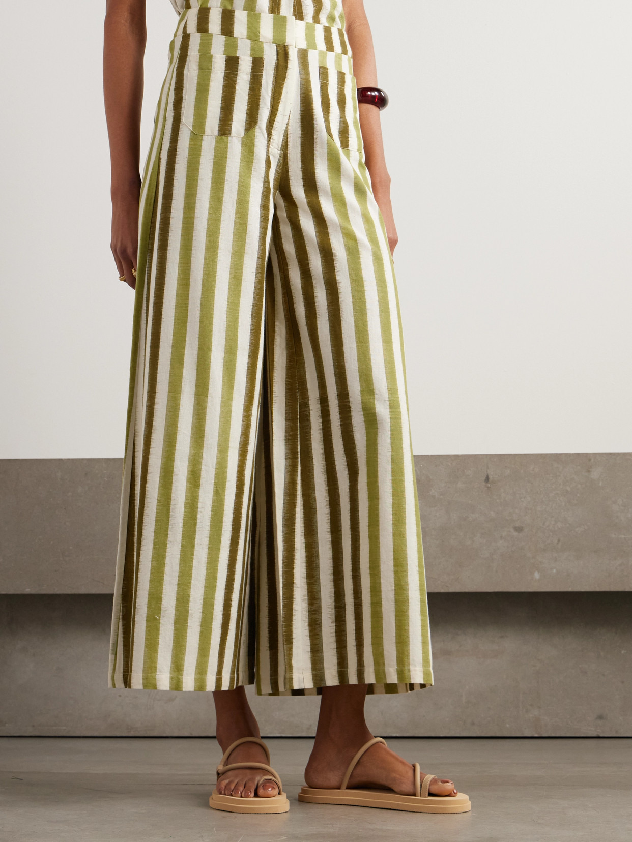 Adele Striped Cotton Wide-leg Pants - 4
