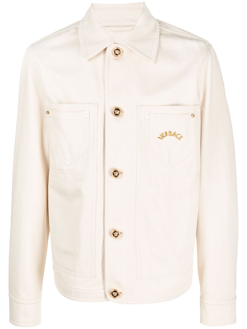 logo-print cotton shirt jacket - 1