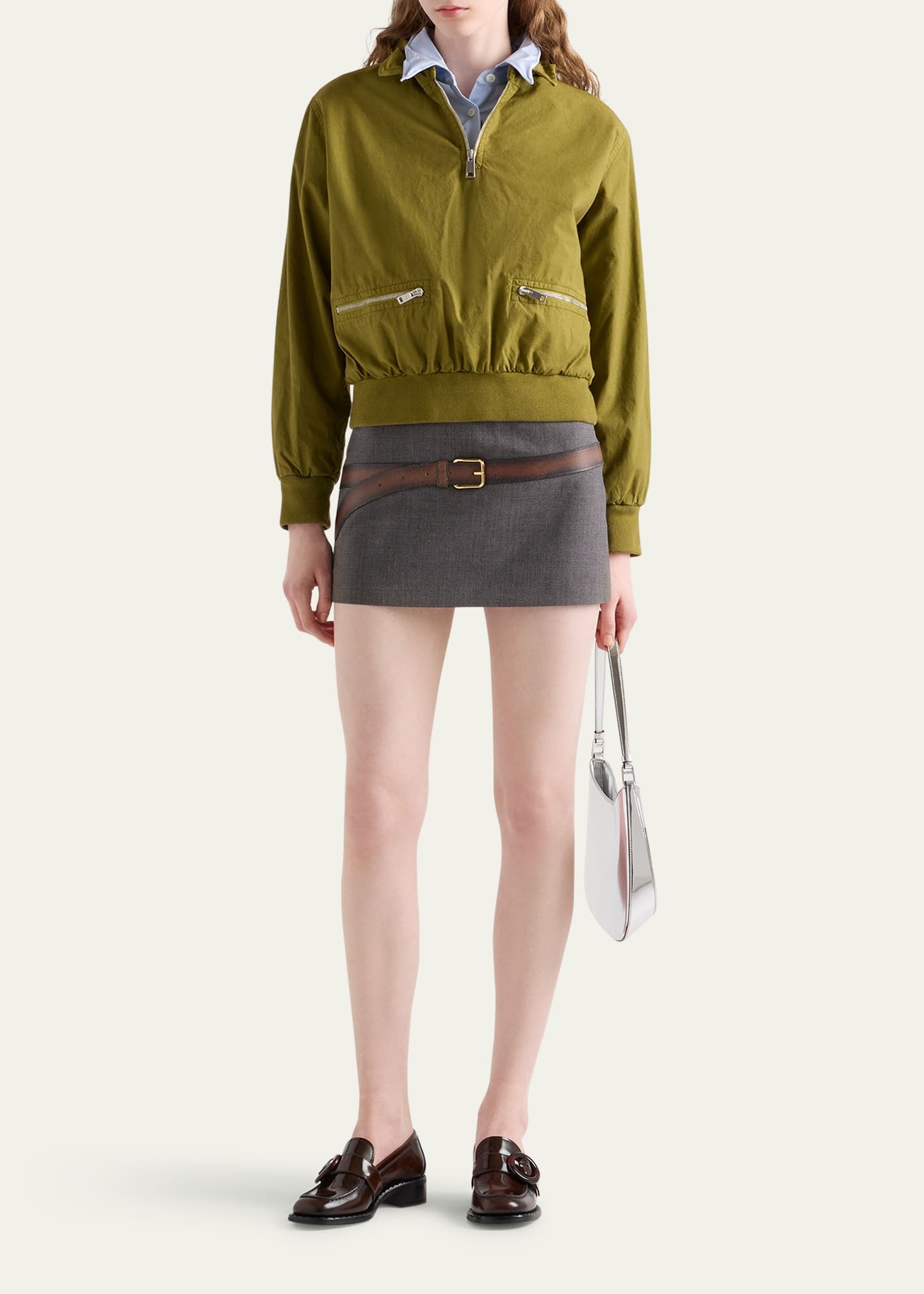 Inset Belt Mini Wool Skirt - 2