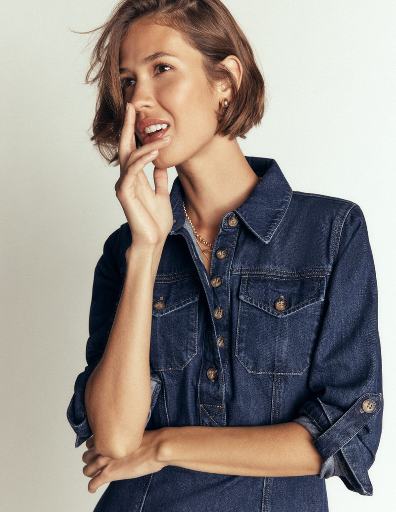Fleur Denim Short Dress-Mid Vintage Denim 3