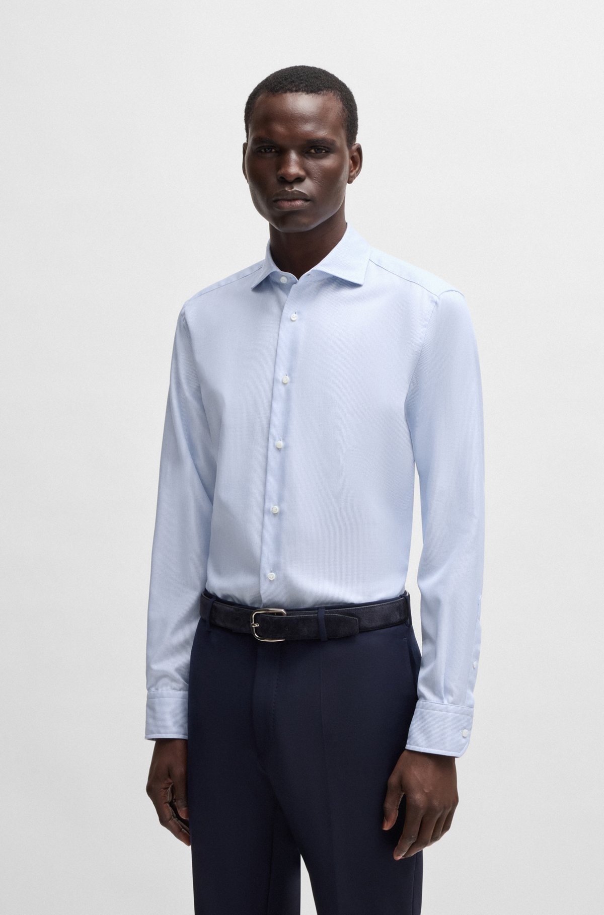 REGULAR-FIT SHIRT IN STRUCTURED CREASE-RESISTANT COTTON - 2