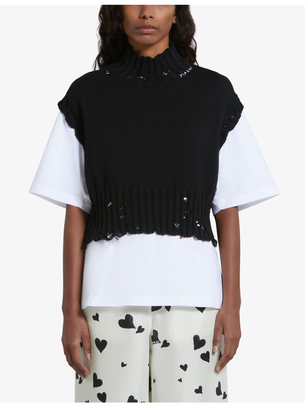 Distressed cropped cotton-knit vest - 3