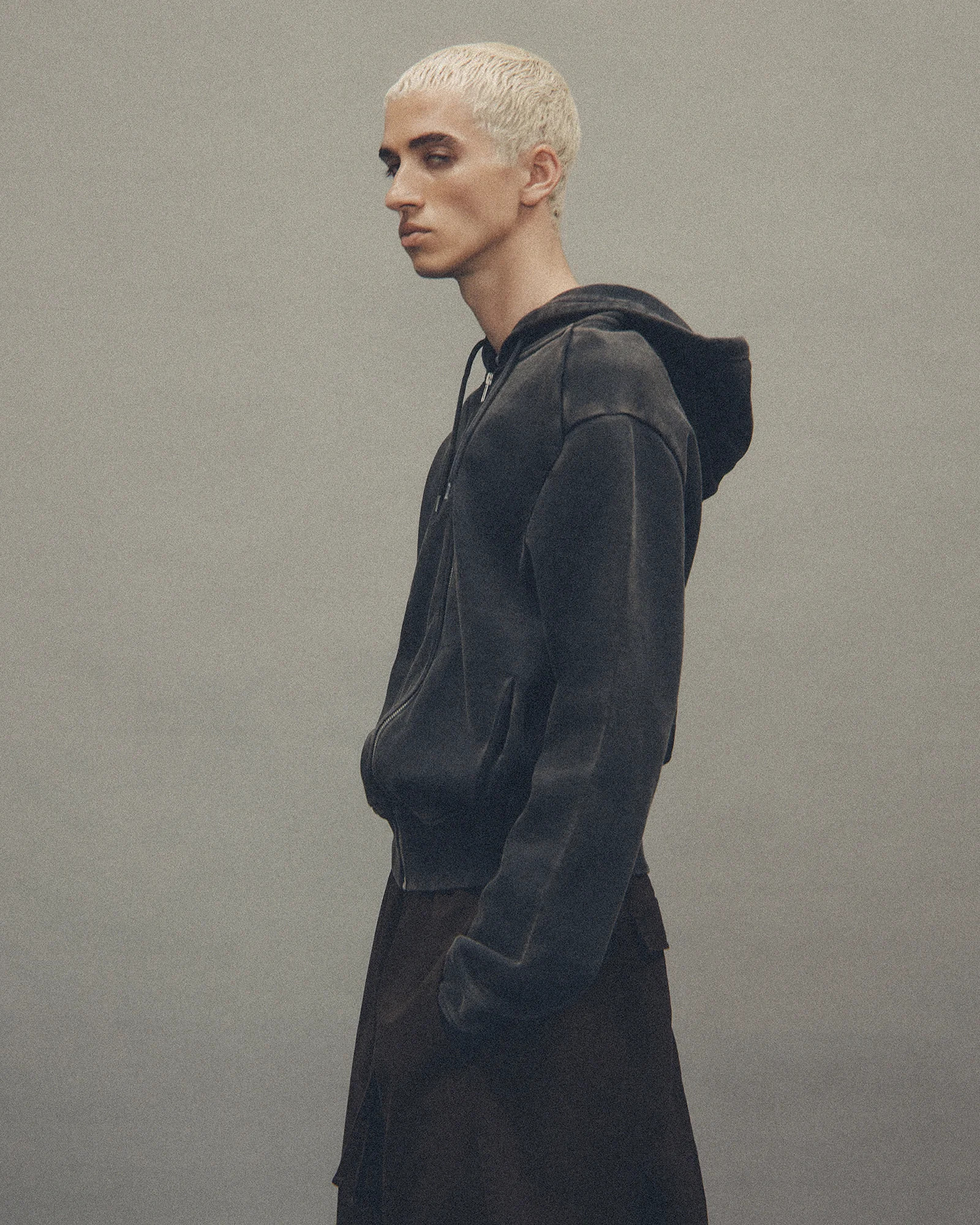SLIM ZIP UP WASHED BLACK - 5