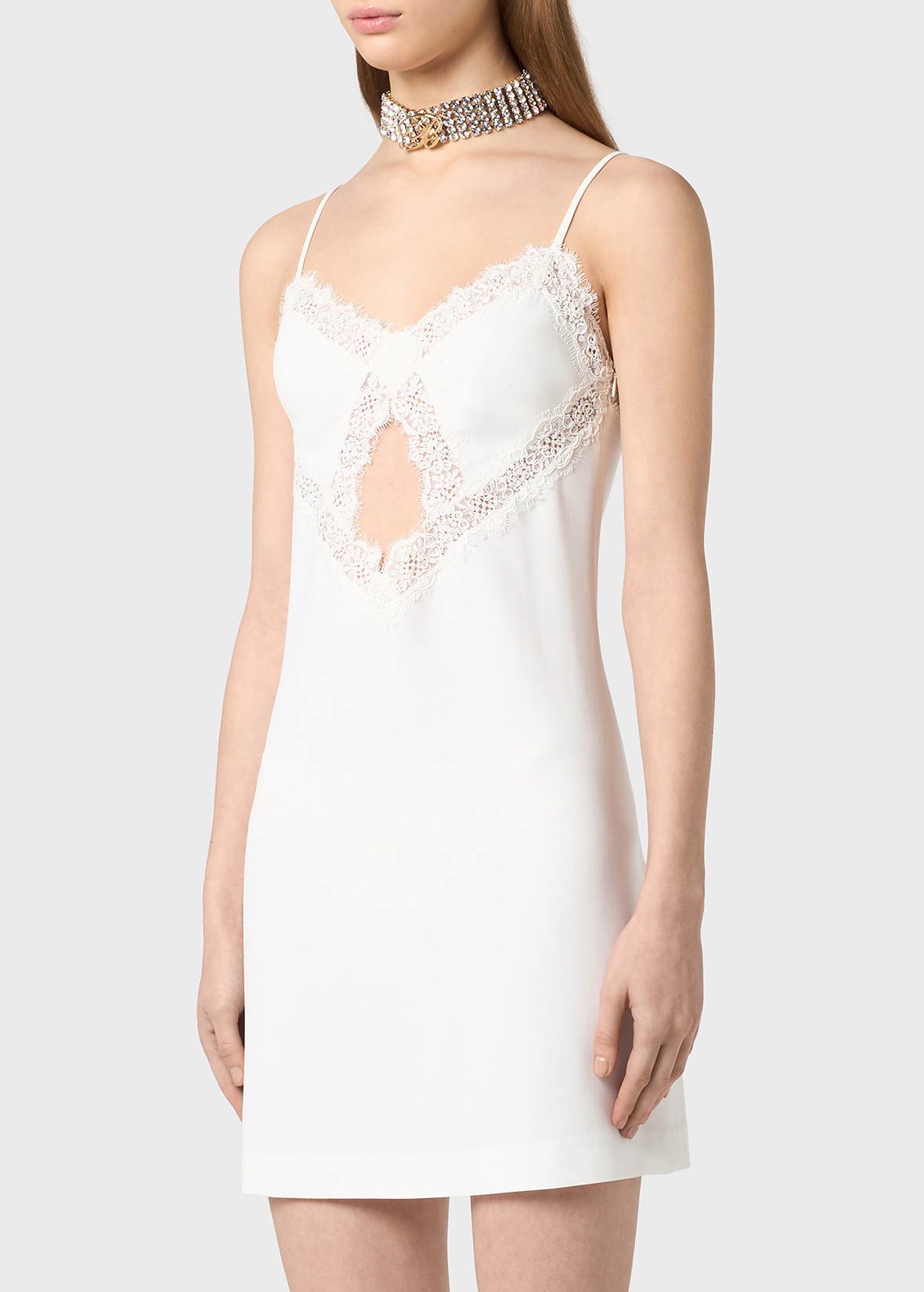 MINI DRESS IN SATIN WITH CUT-OUTS AND LACE - 5