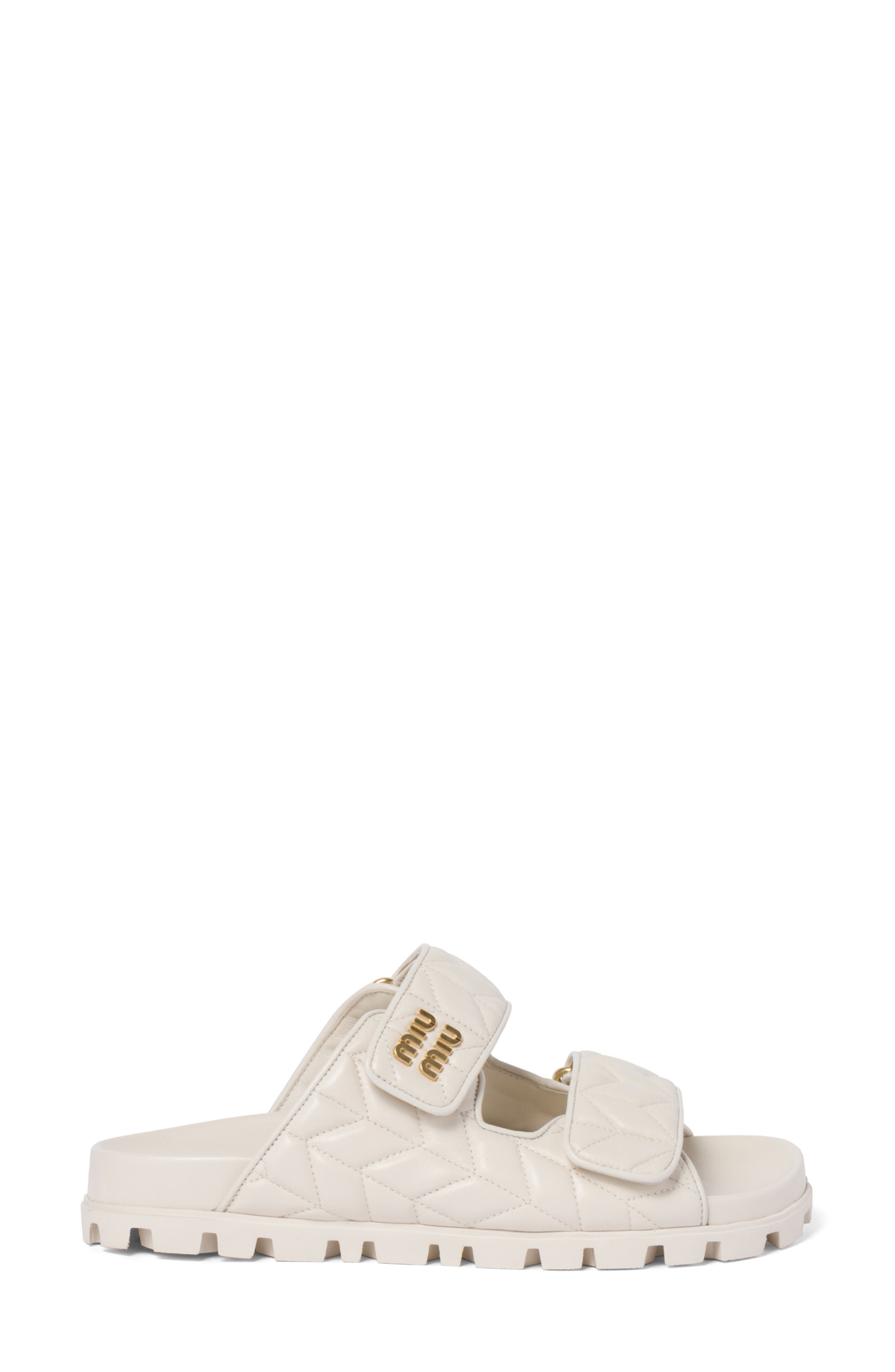 Miu Miu Matelassé Double Strap Slide Sandal in Bianco at Nordstrom - 2