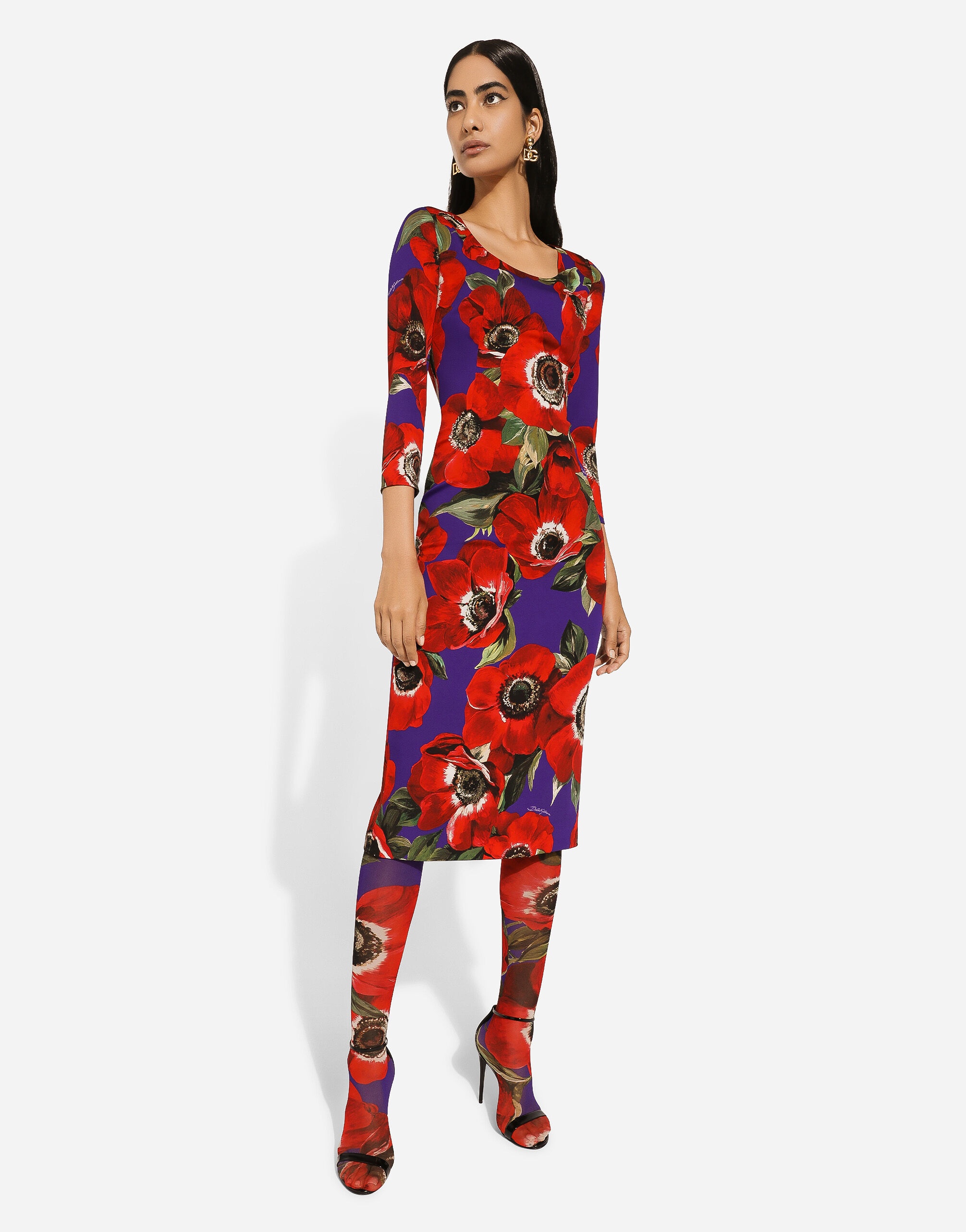 Charmeuse sheath dress with anemone print - 5