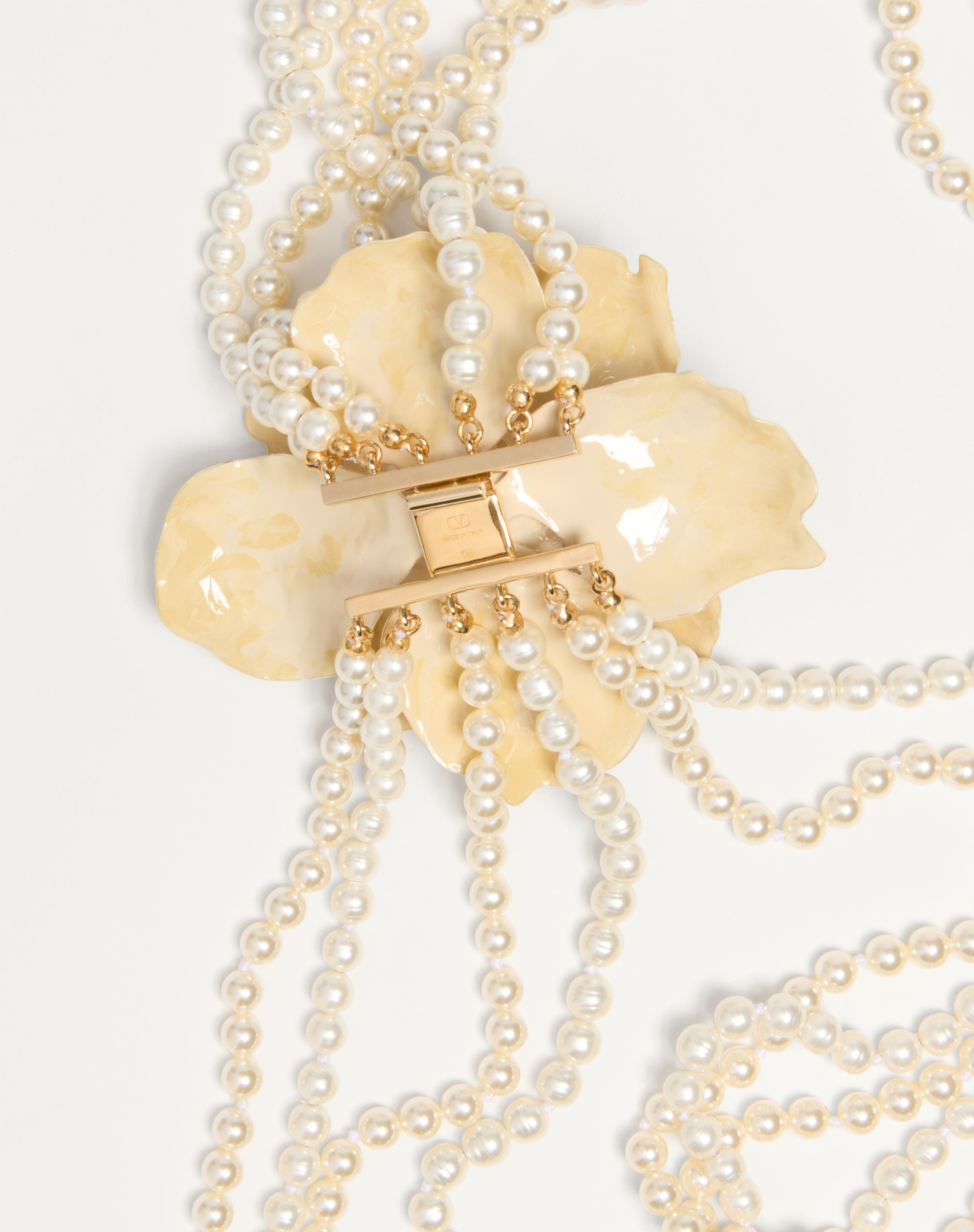 VALENTINO GARAVANI FLEUR LUMINEUSE NECKLACE IN METAL, ENAMEL, PEARLS AND FABRIC - 6