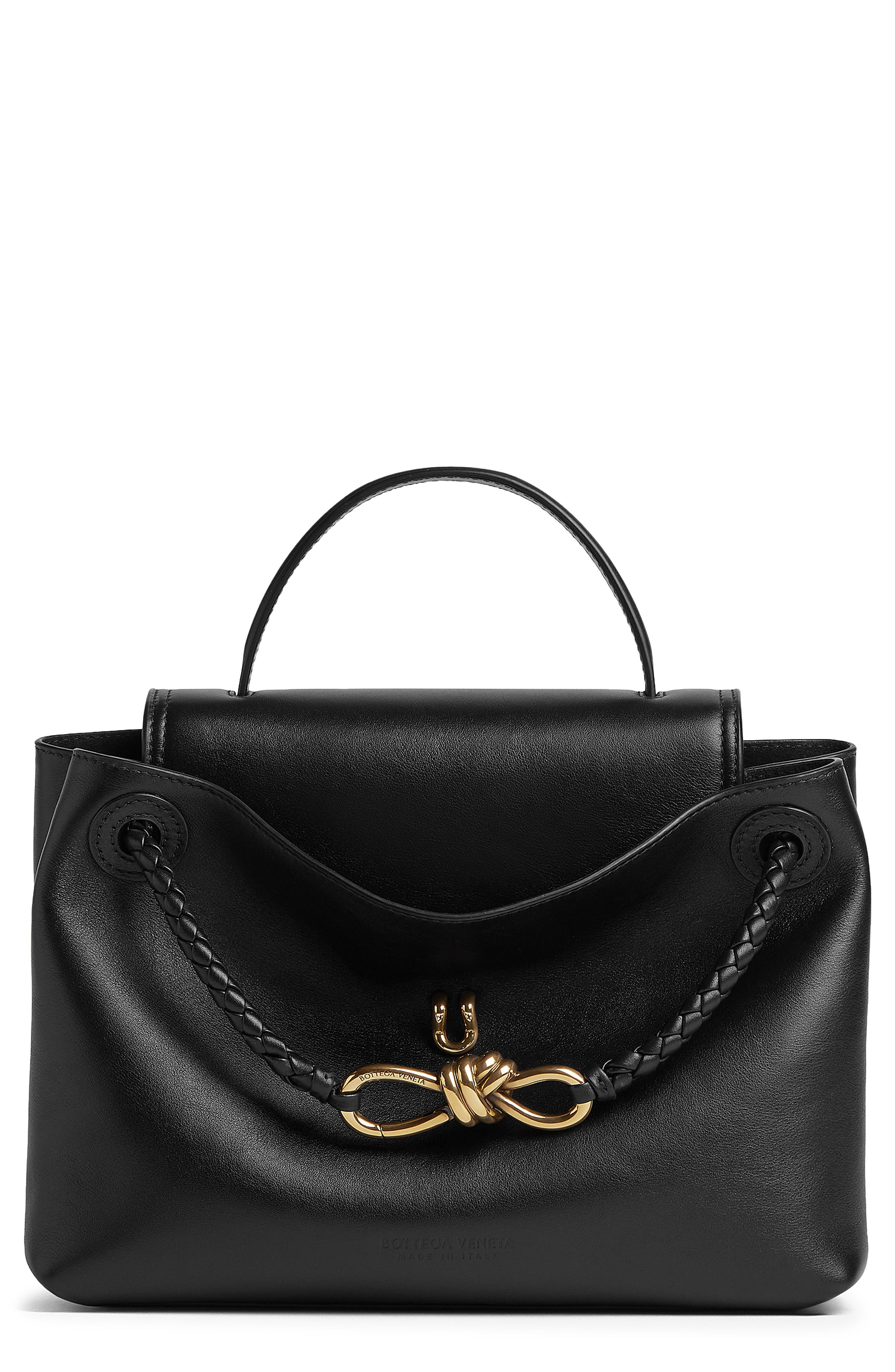 Bottega Veneta Small Ciao Ciao Knot Detail Leather Top Handle Bag in 1019 Black-M Brass at Nordstrom - 1