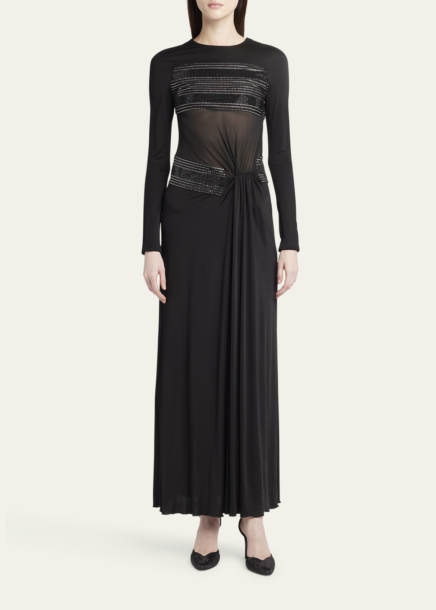Crystal Sheer Midriff Jersey Gown - 2