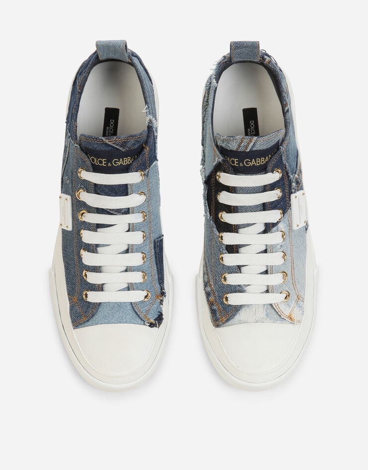 Patchwork denim Portofino light sneakers with logo plate - 4