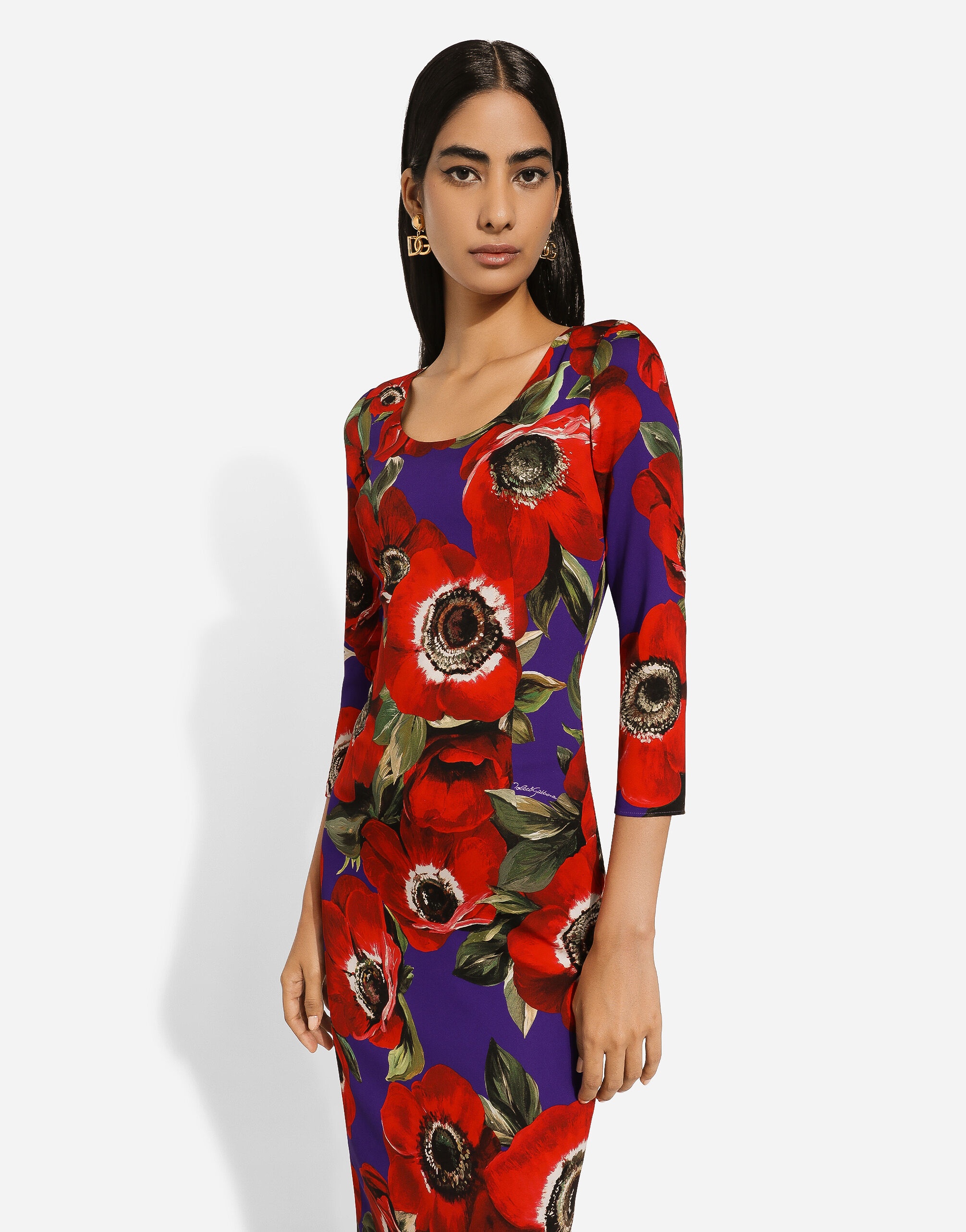 Charmeuse sheath dress with anemone print - 4