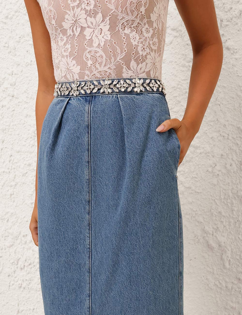 CRUSH EMBELLISHED DENIM SKIRT - 5