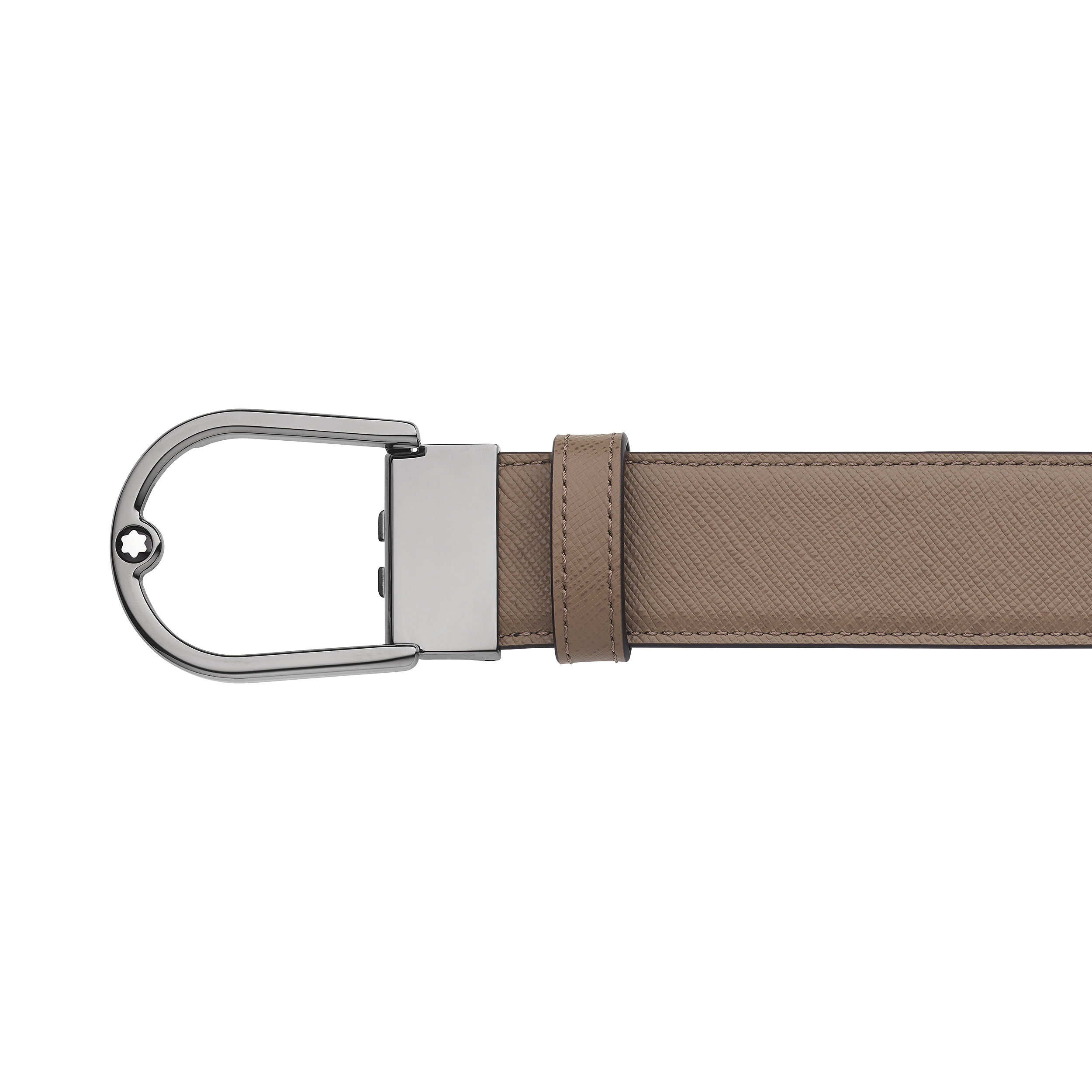 Horseshoe buckle Saffiano printed mastic/black 35mm reversible leather belt - 4