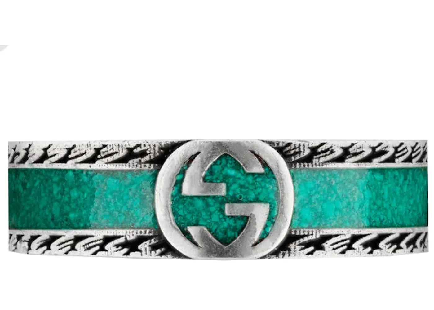 Gucci Ring With Interlocking G Turquoise Enamel Silver - 1