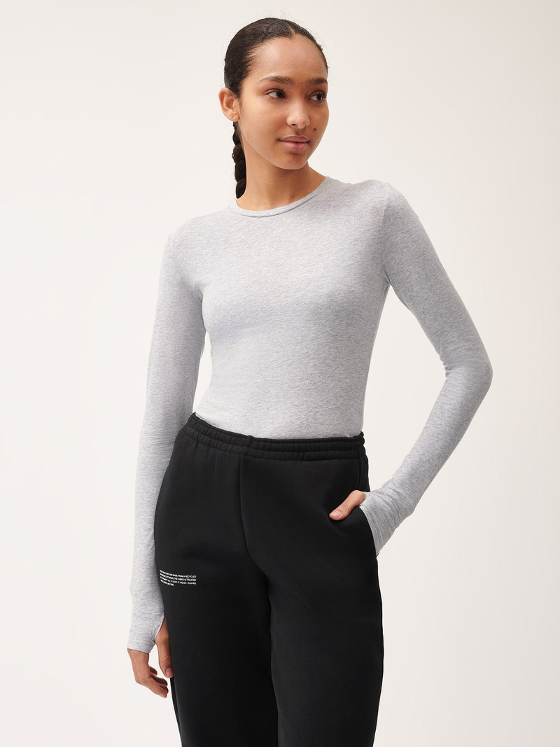 PANGAIA Women's 365 Cotton-Stretch Long-Sleeved Top - Grey Marl outlook
