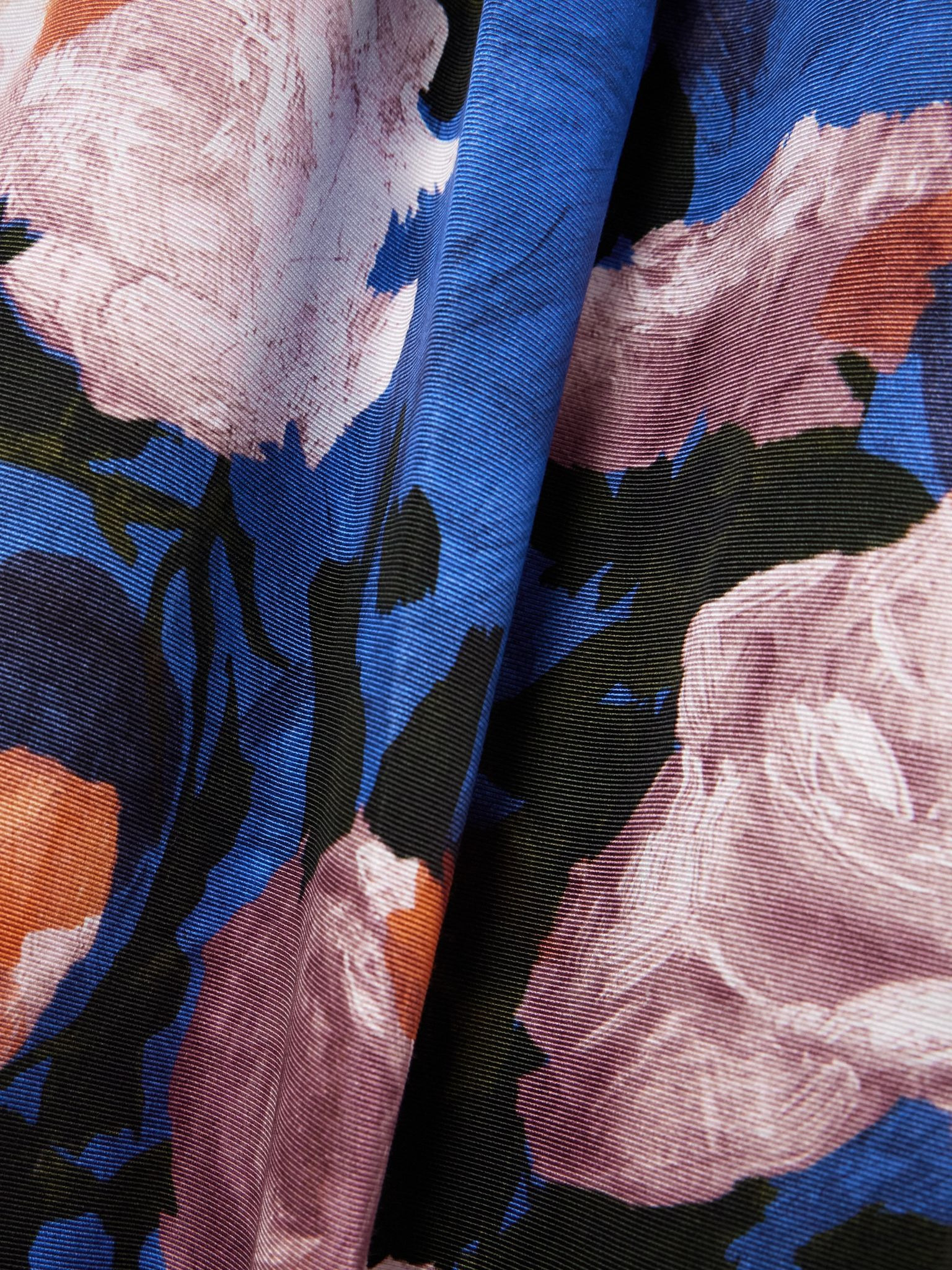 Gathered floral-print cotton-blend faille midi dress Blue - 4