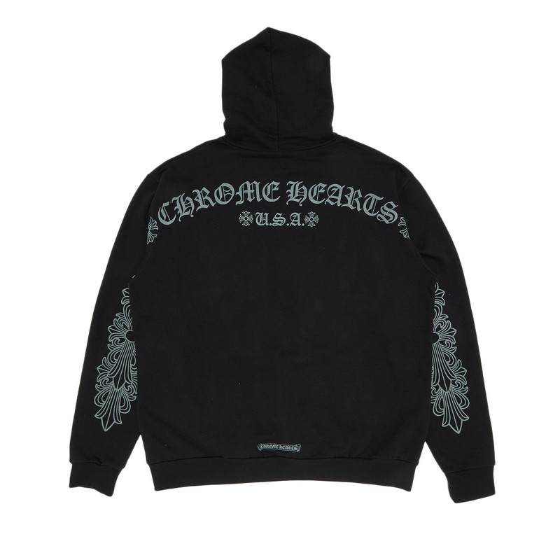 Chrome Hearts Chrome Hearts Horseshoe Floral Sleeve Hoodie 'Black/Grey' outlook