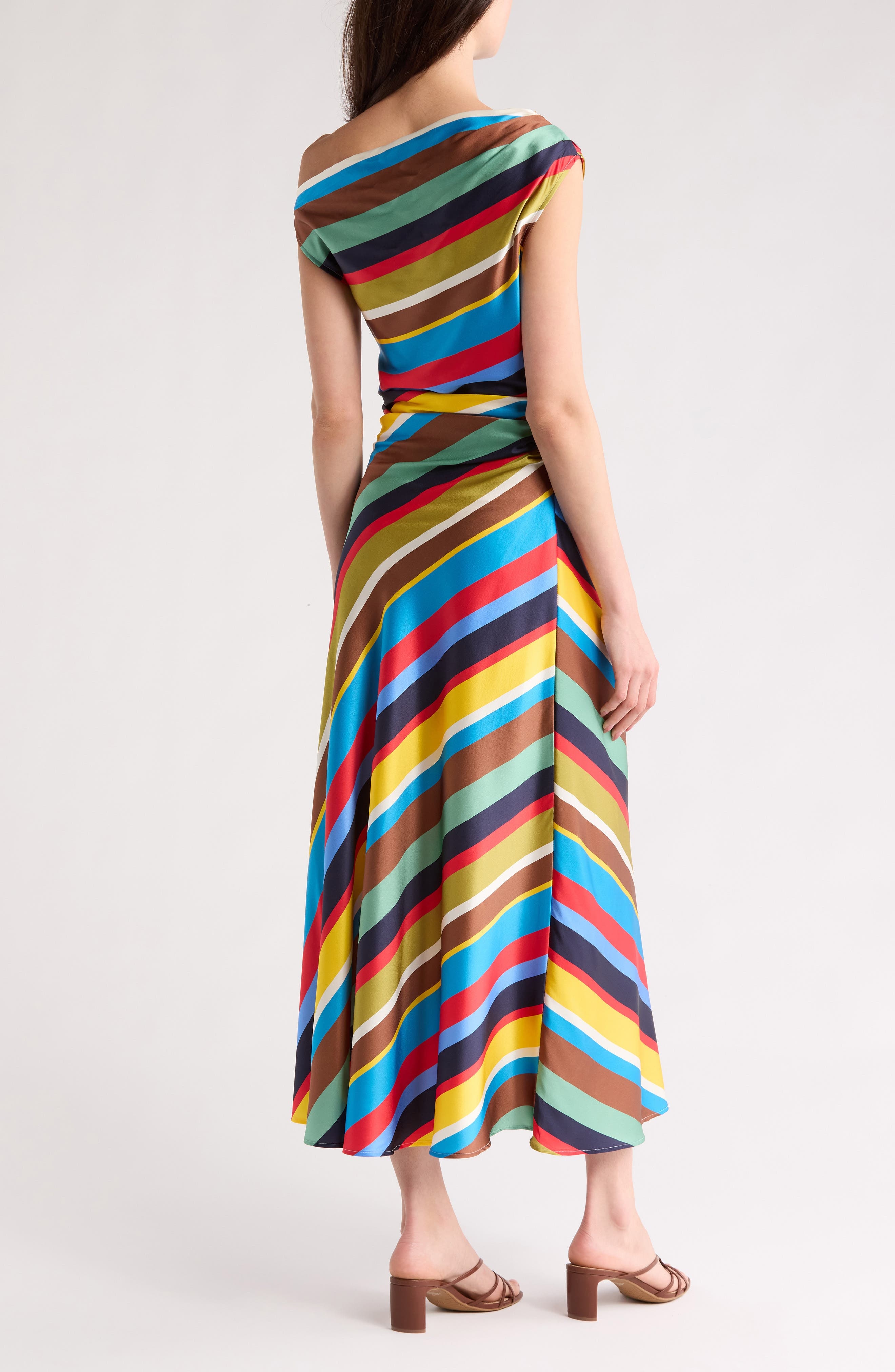 STAUD Phare One-Shoulder Stretch Silk Midi Dress in Market Stripe at Nordstrom - 2