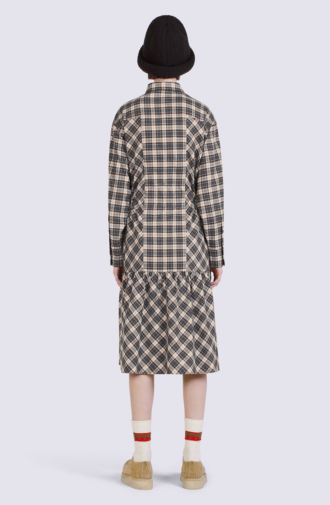 Checked midi-length shirt dress - 3