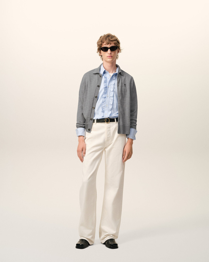 AMI Paris GREY WOOL SHIRT COLLAR AMI DE COEUR CARDIGAN outlook