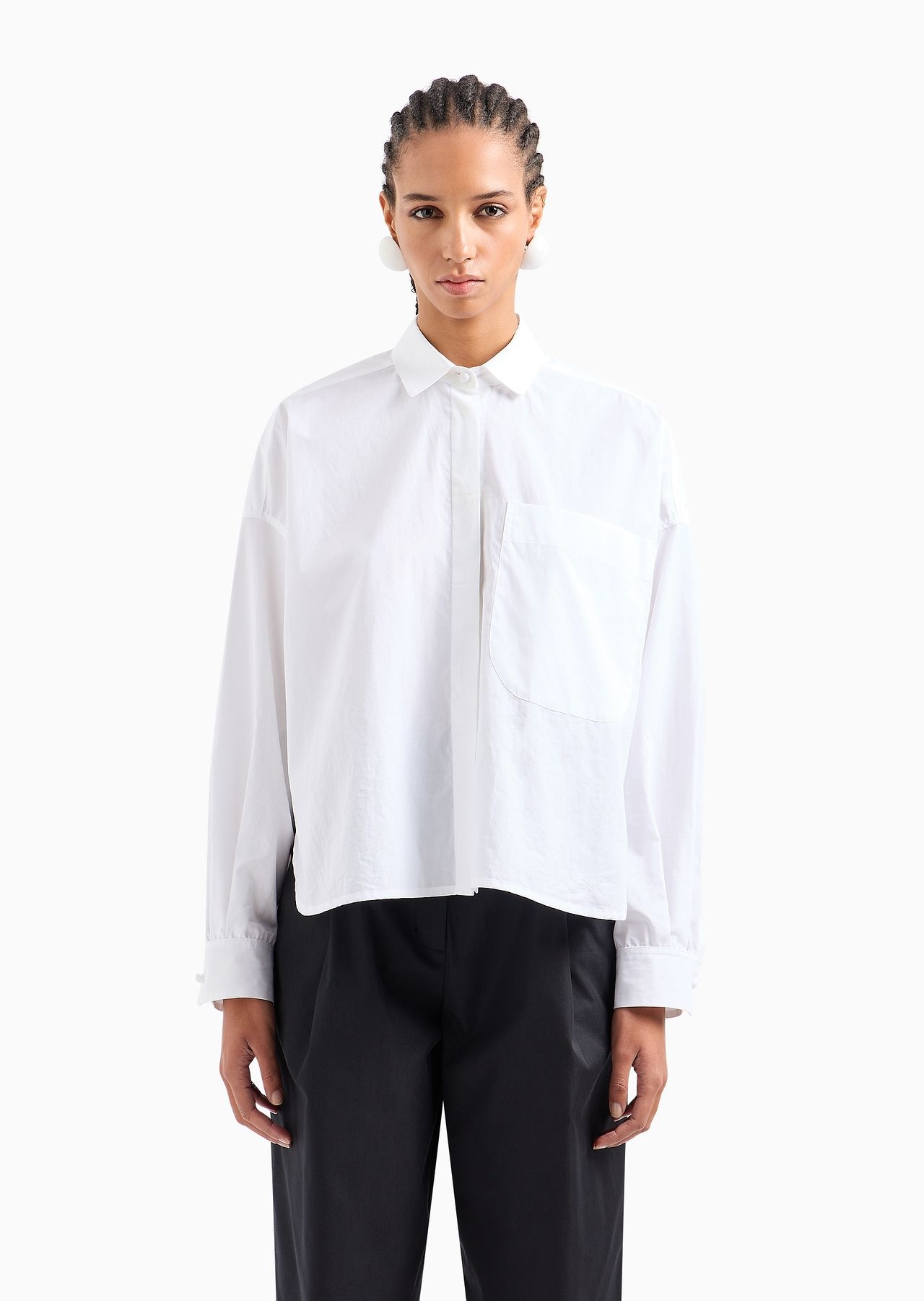 Poplin shirt with asymmetric hem and patch pocket - 2