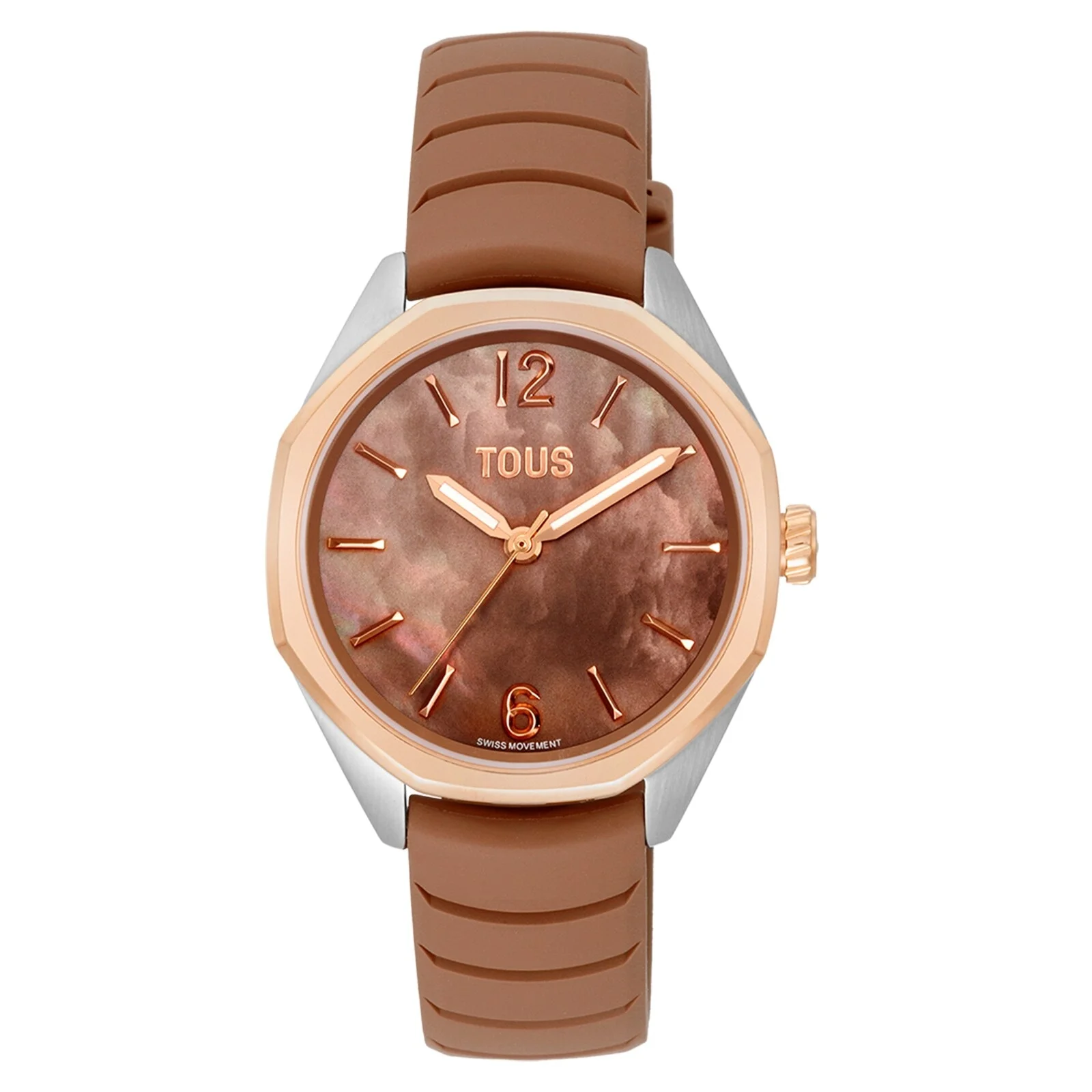 Analog watch with Swiss movement, mother-of-pearl face and mocha-colored rubber strap TOUS Now Lady - 1