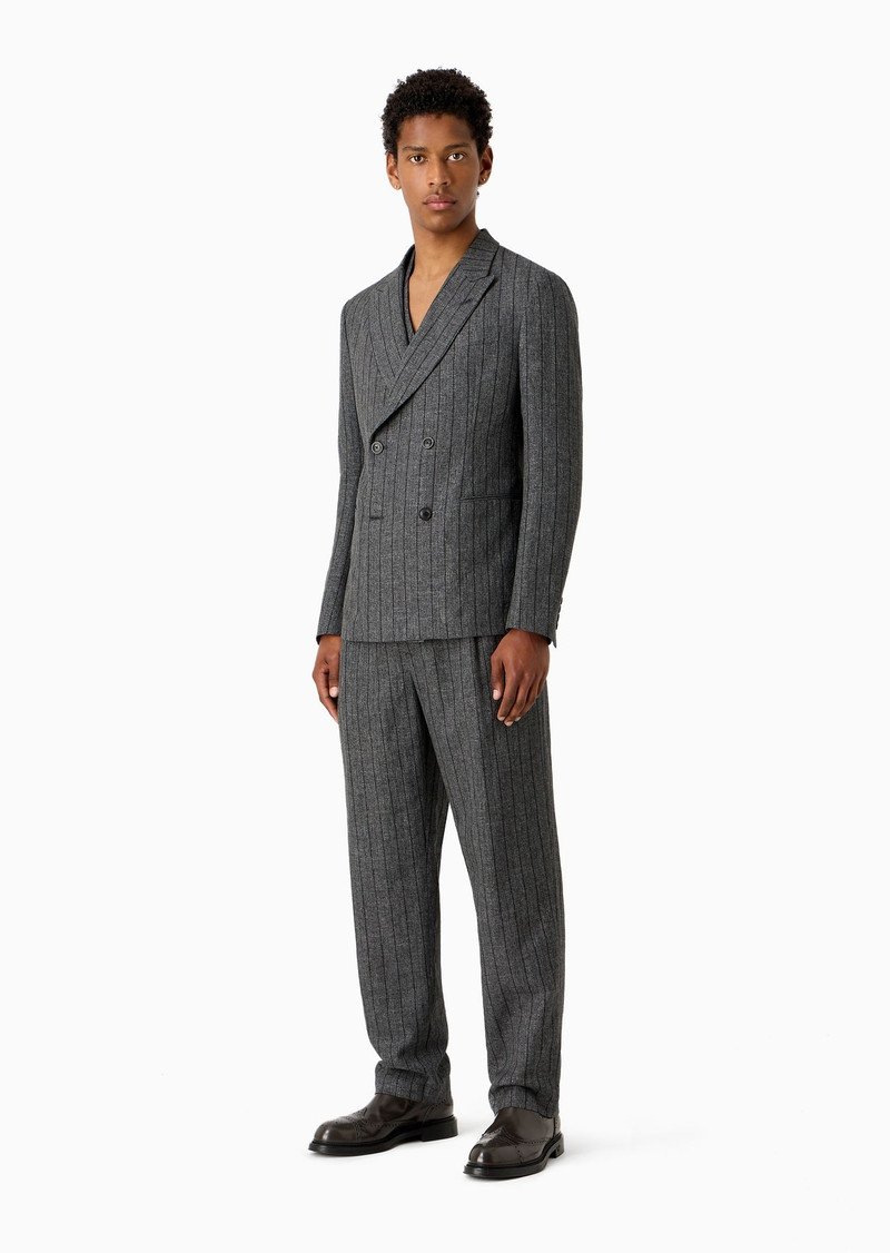 EMPORIO ARMANI Modern-fit double-breasted suit in a mouliné linen blend with pinstripes outlook