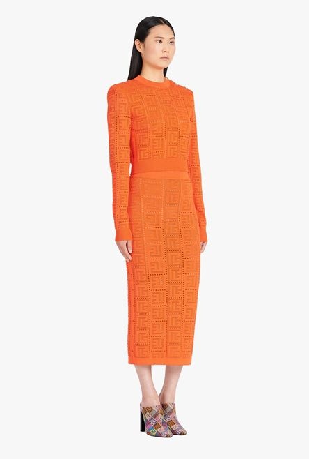 Cropped dark orange eco-designed sweater with Balmain monogram - 7