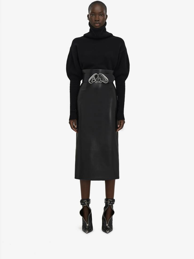 Women's Leather Bustier Skirt in Black - 2
