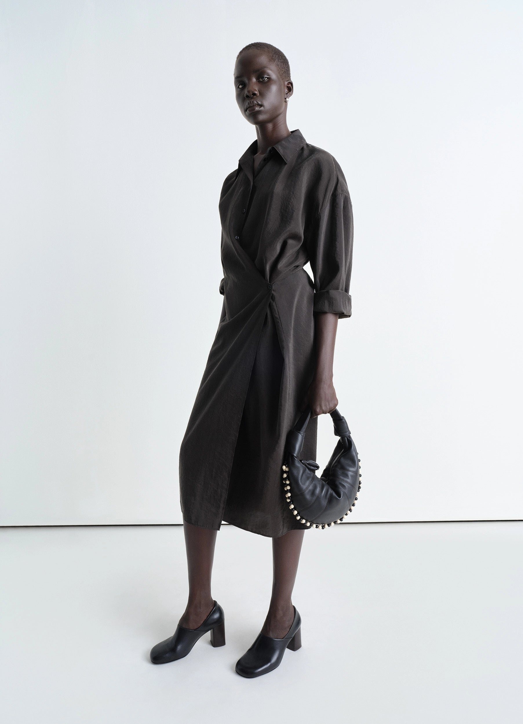 STRAIGHT COLLAR TWISTED DRESS - 4